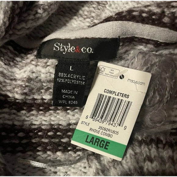 Style& Co. L Cream-Rhone Striped Open Front Shawl Collar Long Sleeve Sweater - Picture 6 of 6